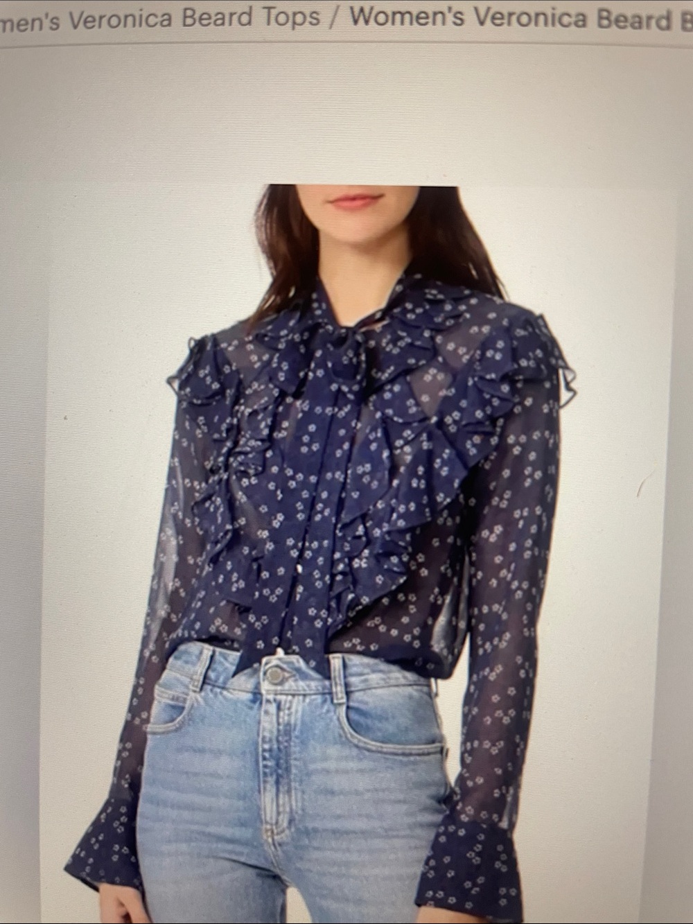 Veronica Beard navy floral semi sheer blouse sz 4
